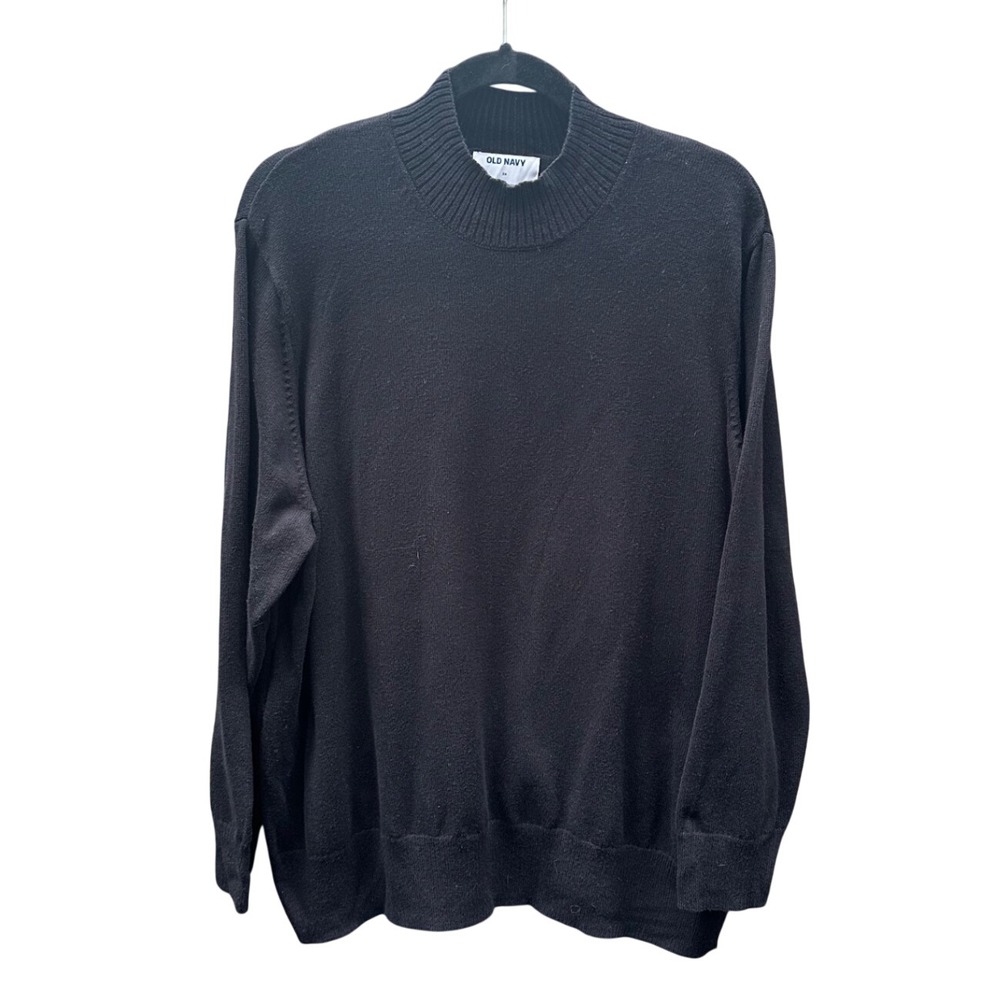 Old Navy Womens 3X Black Mock Neck 100% Cotton Knit Long Sleeve Sweater